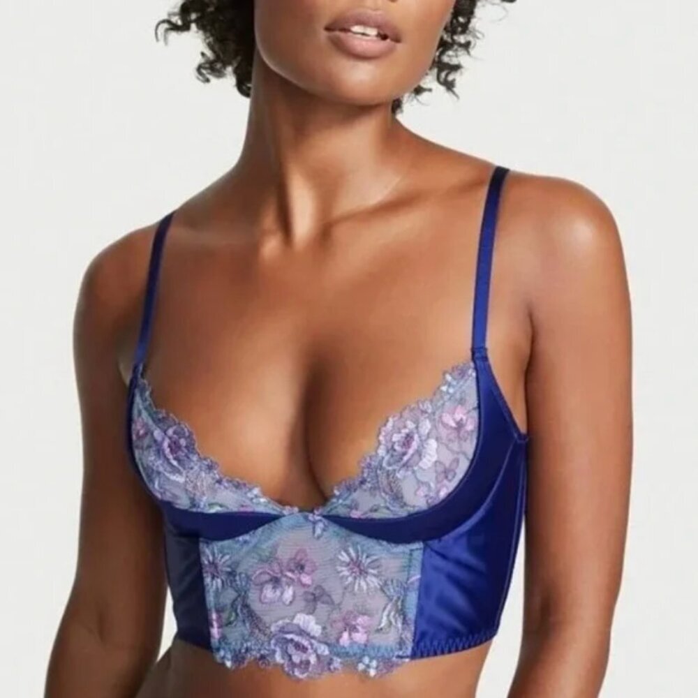 Victoria's Secret Very Sexy Midnight Blue Hummingbird Embroidery Corset Top 36DD